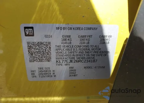 2024 Chevrolet Trax Fwd 2Rs from USA, damaged, VIN KL77LJE26RC234187